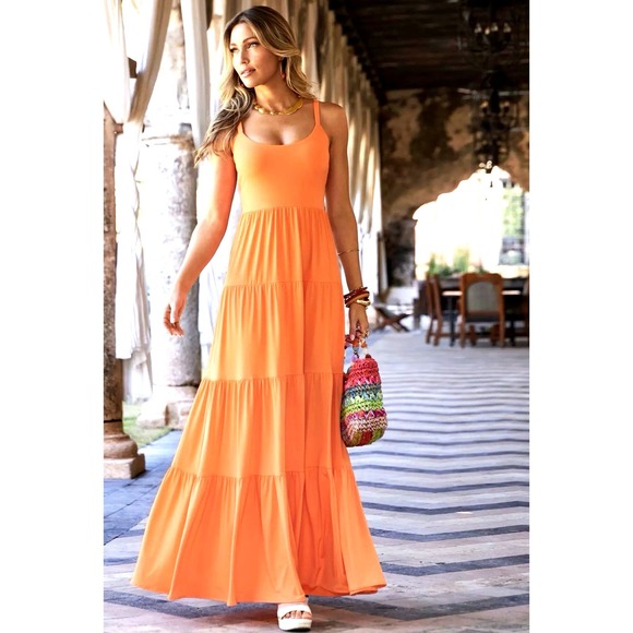 Boston Proper Dresses & Skirts - NEW! Boston Proper Knit Tiered Maxi Sun Dress Orange SZ M